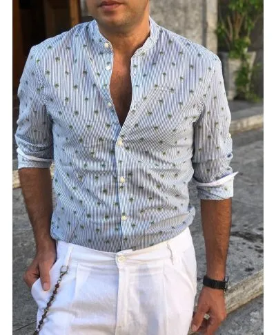 Camicia uomo a righe - Collo Coreana