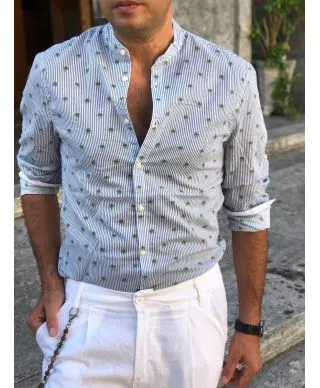 Camicia uomo a righe - Collo Coreana