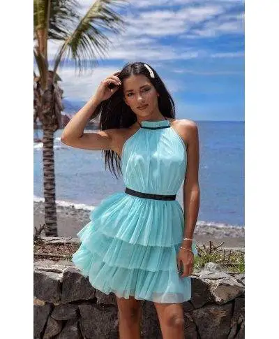 Vestito elegante corto - In tulle - Nadia - Verde tiffany