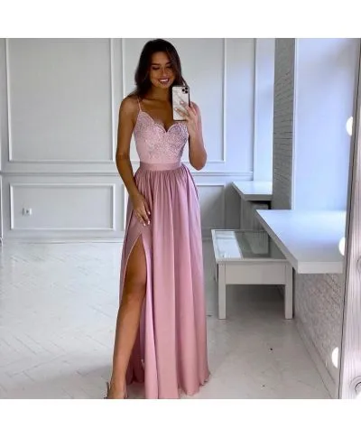 Vestito rosa cipria - Lungo - Elegante - Con spacco