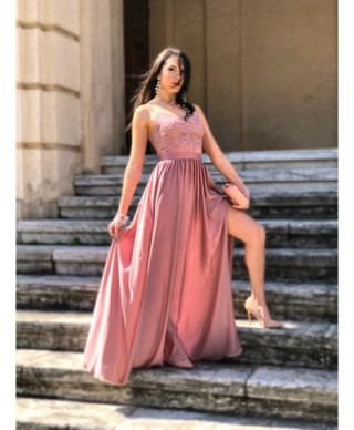 Vestito rosa cipria - Lungo - Elegante - Con spacco