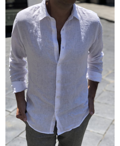Camicia di lino bianca - Collo classico - Slim