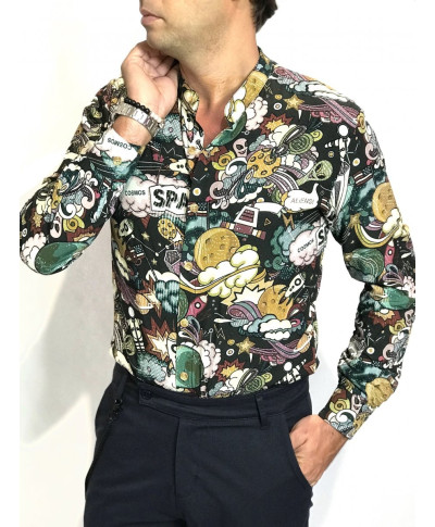 Camicia uomo fantasia, particolare - Collo coreano