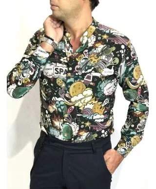 Camicia uomo fantasia, particolare - Collo coreano