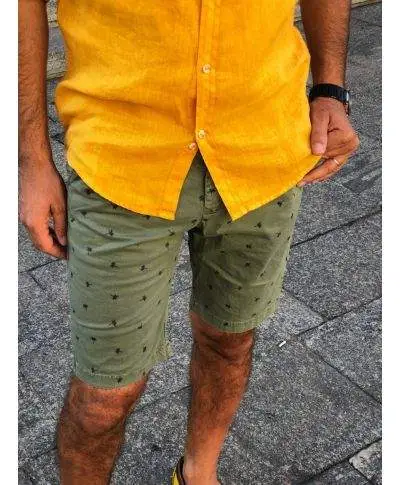 Camicia di lino gialla uomo - collo coreano
