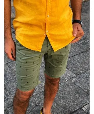 Camicia di lino gialla uomo - collo coreano