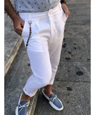 Pantaloni uomo bianchi, lino