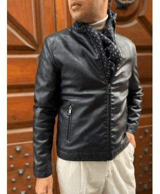 Giubbotto uomo blu, eco pelle - Slim, fodera interna anti freddo