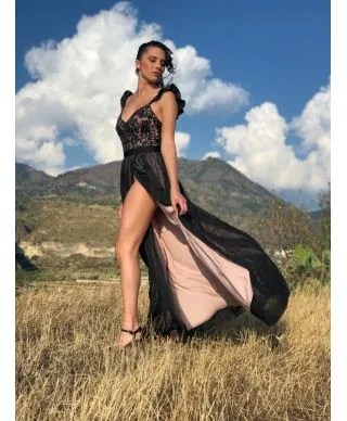 Abito da cerimonia lungo nero - con spacco