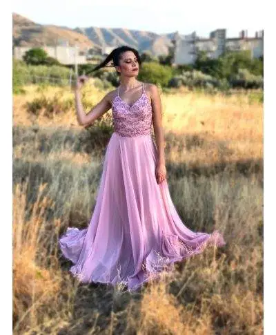 Abito da cerimonia lungo, elegante - Rosa cipria - Lea