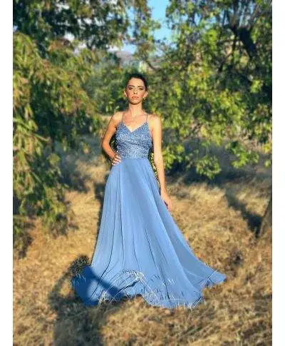 Vestito elegante, da cerimonia - Lungo - Azzurro - Nicole