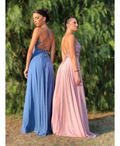 Vestito elegante, da cerimonia - Lungo - Azzurro - Nicole