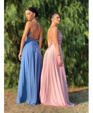 Vestito elegante, da cerimonia - Lungo - Azzurro - Nicole