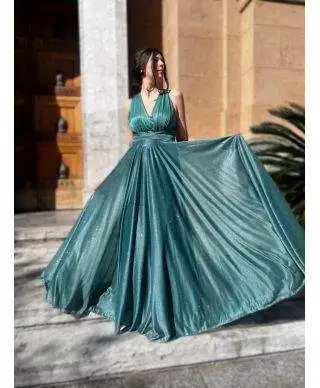 Vestito elegante lungo, verde - Schiena scoperta - Star