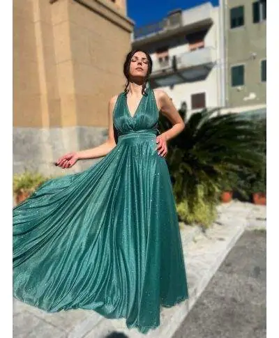 Vestito elegante lungo, verde - Schiena scoperta - Star
