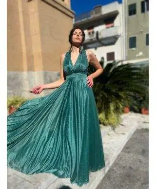 Vestito elegante lungo, verde - Schiena scoperta - Star