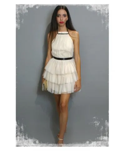 Vestito elegante corto - In tulle - Panna - Nadia