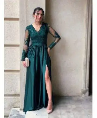 Vestito lungo elegante - Manica lunga - Con spacco