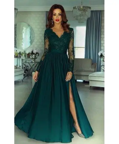 Vestito lungo elegante - Manica lunga - Con spacco
