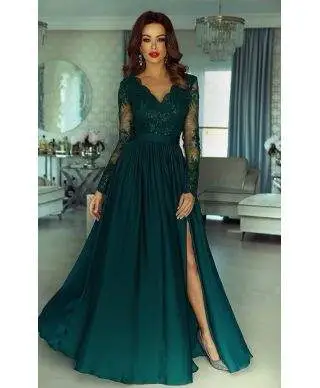 Vestito lungo elegante - Manica lunga - Con spacco