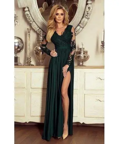 Vestito lungo elegante - Manica lunga - Con spacco