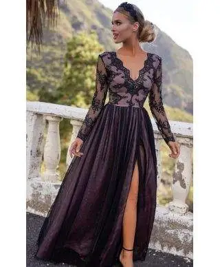 Vestito lungo elegante - Nero - Con manichetta