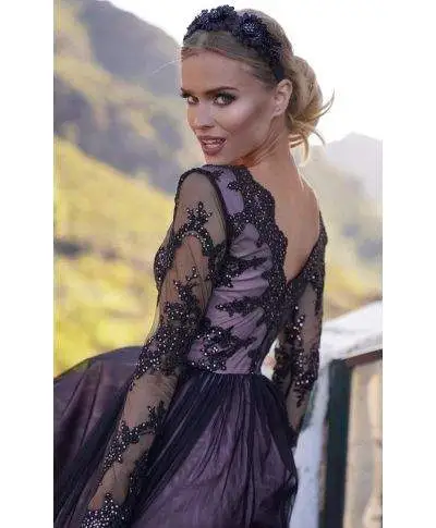 Vestito lungo elegante - Nero - Con manichetta