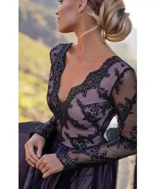 Vestito lungo elegante - Nero - Con manichetta