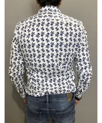 Camicia uomo, fantasia teschio - Camicia bianca a fantasia, manica lunga