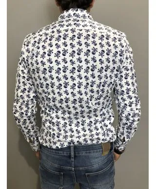 Camicia uomo, fantasia teschio - Camicia bianca a fantasia, manica lunga