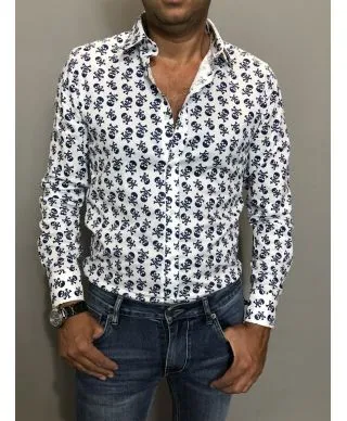 Camicia uomo, fantasia teschio - Camicia bianca a fantasia, manica lunga