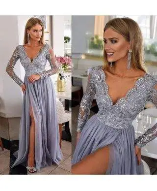 Vestito lungo, elegante - Con manica lunga in pizzo