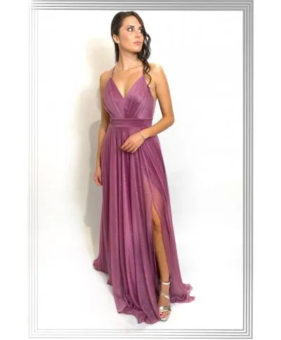 Vestito lungo - Rosa cipria - Tessuto brillantinato - Star rose