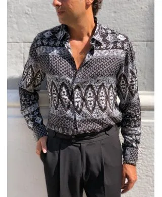 Camicia uomo fantasia, viscosa - Collo classico, disegno etnico