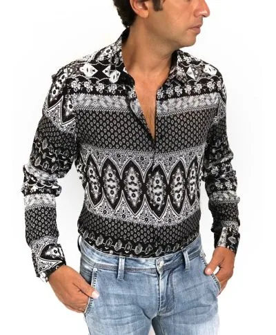 Camicia uomo fantasia, viscosa - Collo classico, disegno etnico