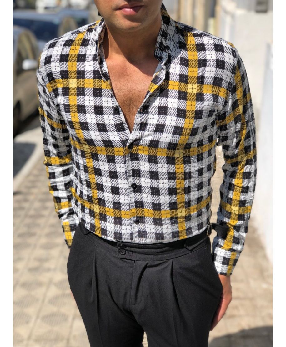 Cromoncent – Camicia Uomo Estiva A Maniche Corte – Tessuto Misto Cotone A Quadri Buffalo Verde E Giallo – Taglia M