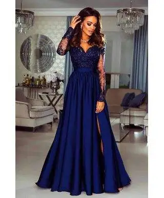 Vestito lungo elegante con manica lunga - Con spacco
