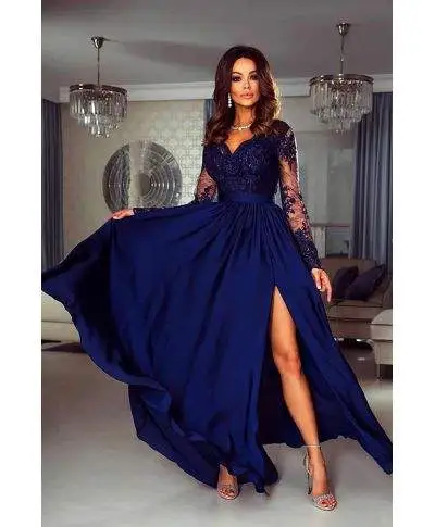 Vestito lungo elegante con manica lunga - Con spacco
