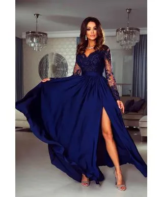 Vestito lungo elegante con manica lunga - Con spacco