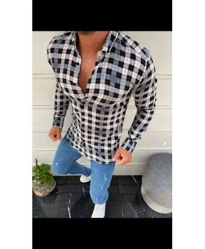 Camicia a quadri, blu uomo - Collo botton down