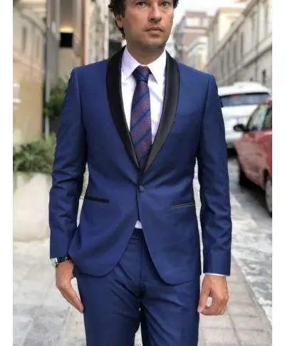 Smoking uomo, blu elettrico con rever nero - Made in Italy