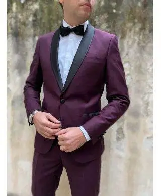 Smoking uomo, Bordeaux, con reverse neri - Abito uomo elegante