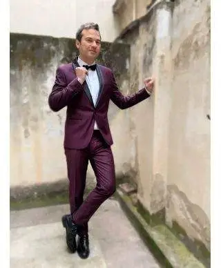 Smoking uomo, Bordeaux, con reverse neri - Abito uomo elegante