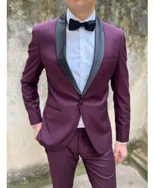 Smoking uomo, Bordeaux, con reverse neri - Abito uomo elegante