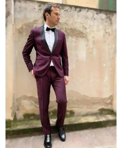 Smoking uomo, Bordeaux, con reverse neri - Abito uomo elegante