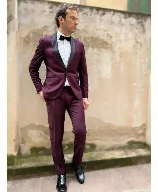 Smoking uomo, Bordeaux, con reverse neri - Abito uomo elegante