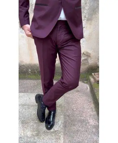 Smoking uomo, Bordeaux, con reverse neri - Abito uomo elegante