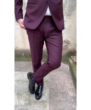Smoking uomo, Bordeaux, con reverse neri - Abito uomo elegante