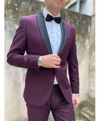 Smoking uomo, Bordeaux, con reverse neri - Abito uomo elegante