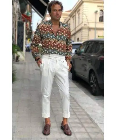 Pantaloni vita alta, Panna - Made in Italy
